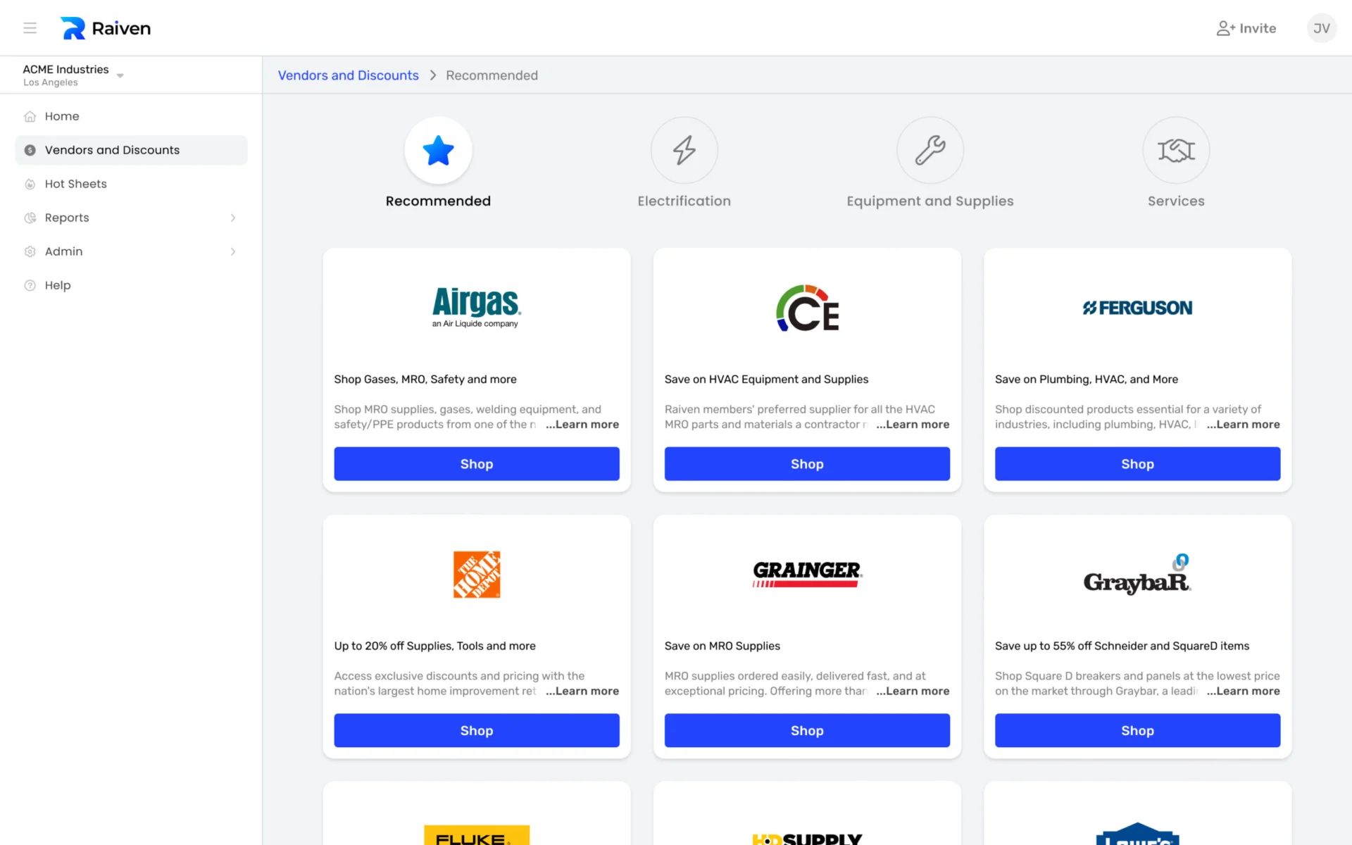 Vendors and discounts on the Raiven platform