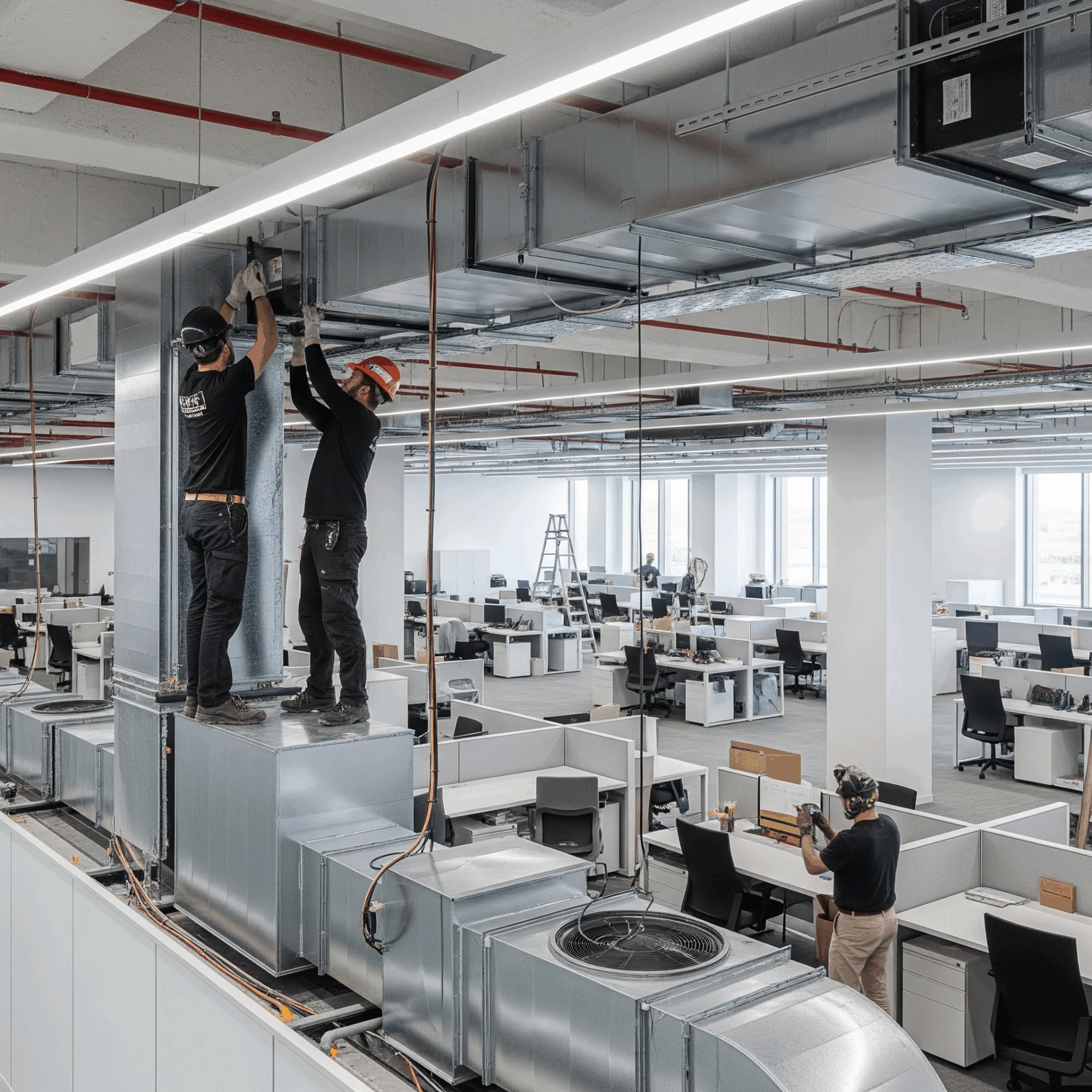 technicians working on an HVAC install