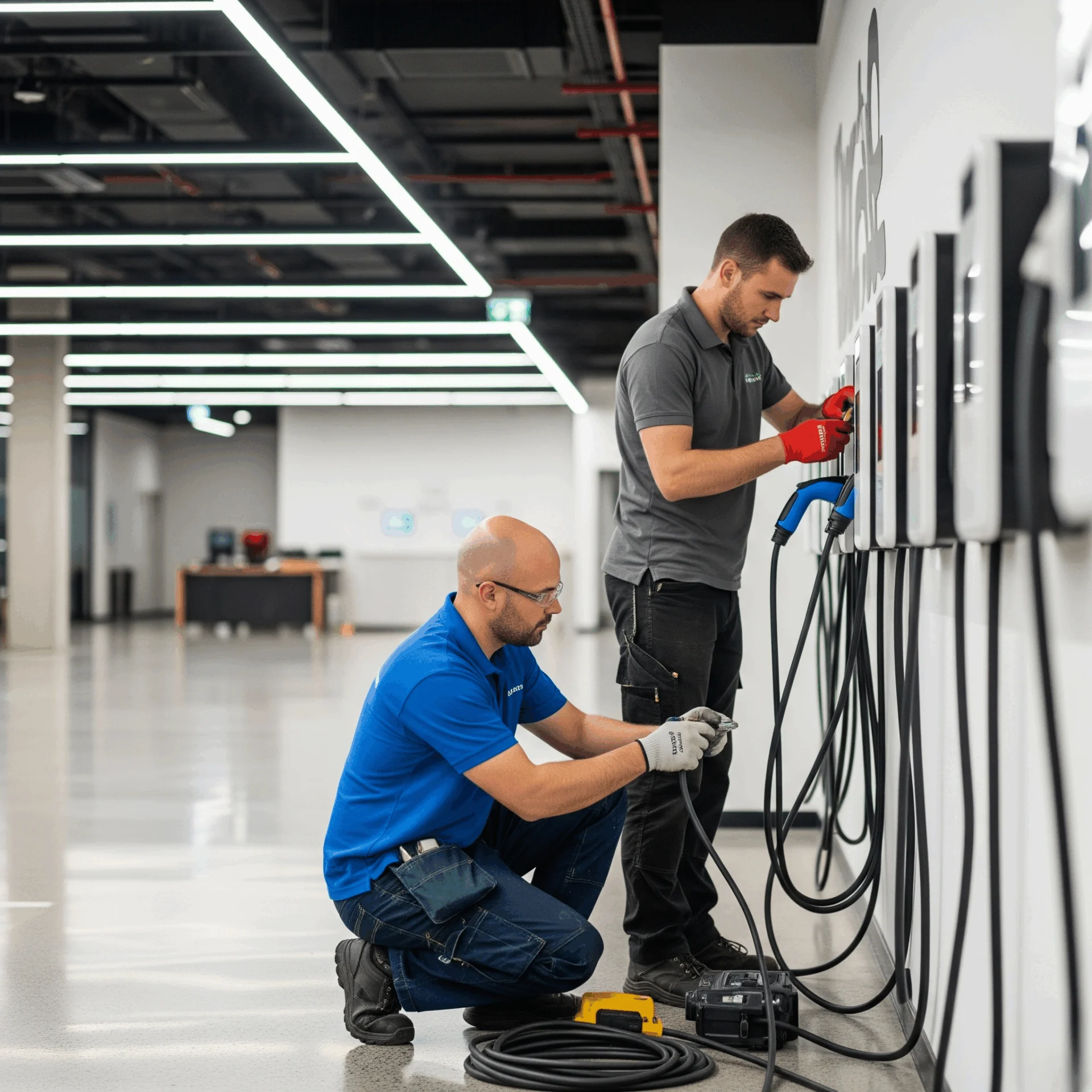 electricians installing ev charger