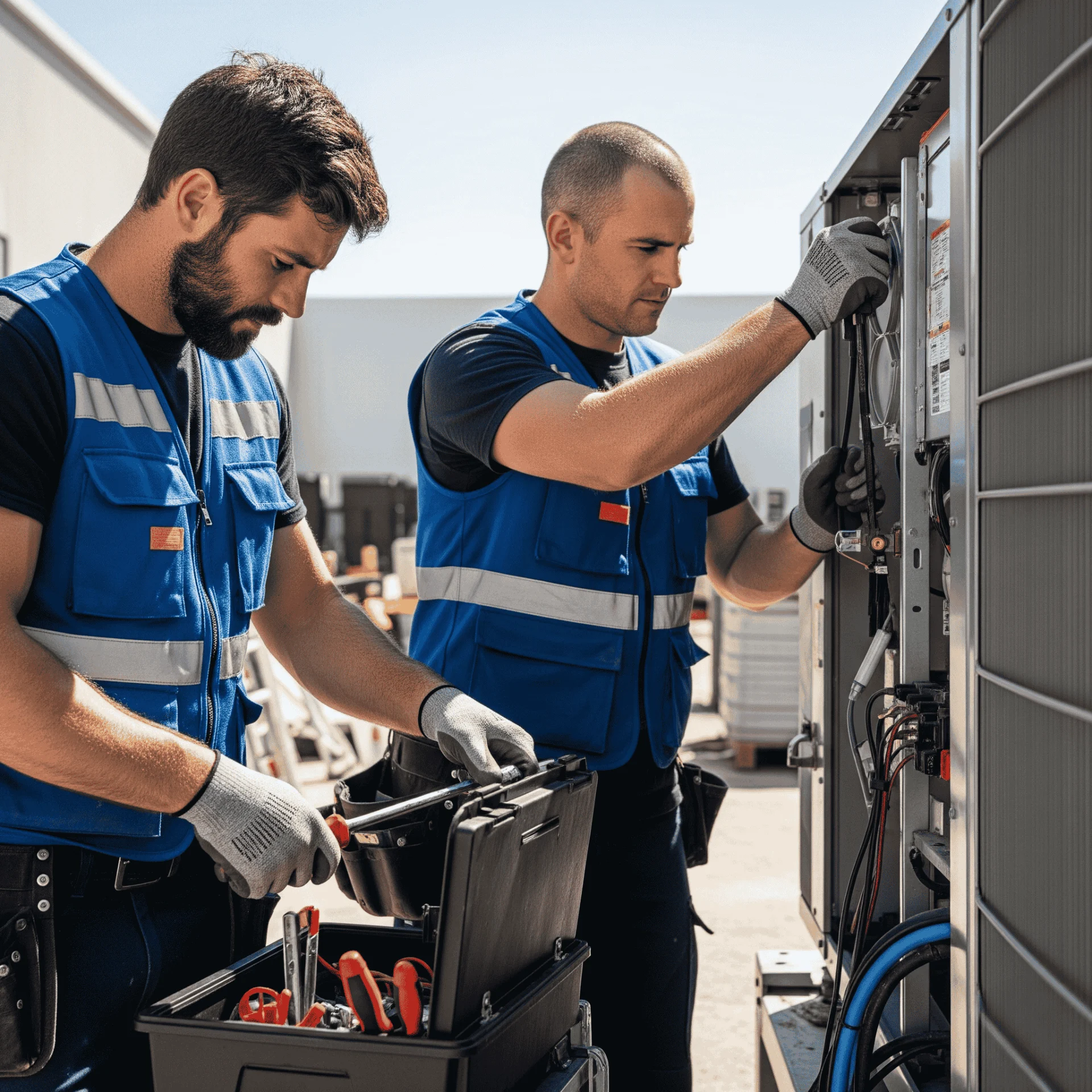 two technicians performing an hvac install